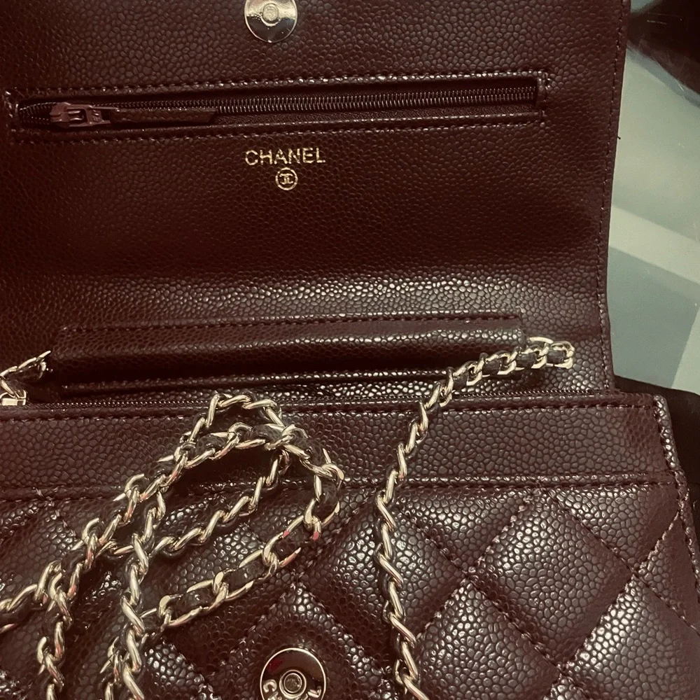 🔥🔥 Chanel Merlot wine Quilted Crossbody Bag Wallet on chain Vegan leather - Picture 4 of 7